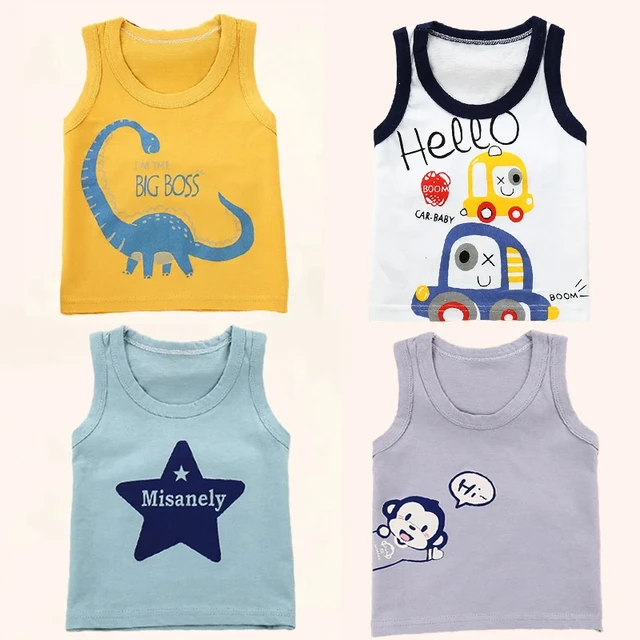 Summer Sleeveless Children Tank Tops Comfortable Cotton Kids Vest Top Cute  Cartoon Boys Girls T-shirt Outfits for 0-7 Years Old