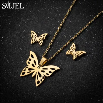 Korea Style Stainless Steel Butterfly Jewelry Sets for Women Cartoon Bee Insect Pendant Necklace Girls Summer Beach Wedding Gift 1