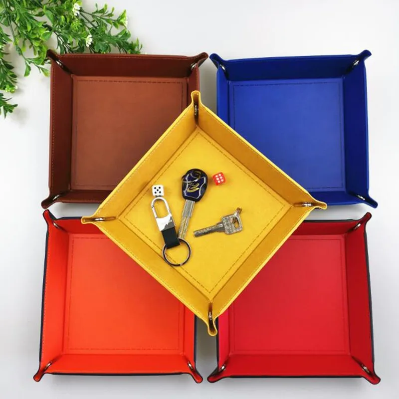 Creative PU Leather Valet Trinket Folding Tray Collapsible for Phone Key Wallet Coin Desktop Storage Sundries Box Bins Accessories storage tray