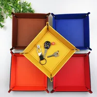 Creative PU Leather Valet Trinket Folding Tray Collapsible Phone Key Wallet Coin Desktop Storage Sundries Box Bins Accessories 2
