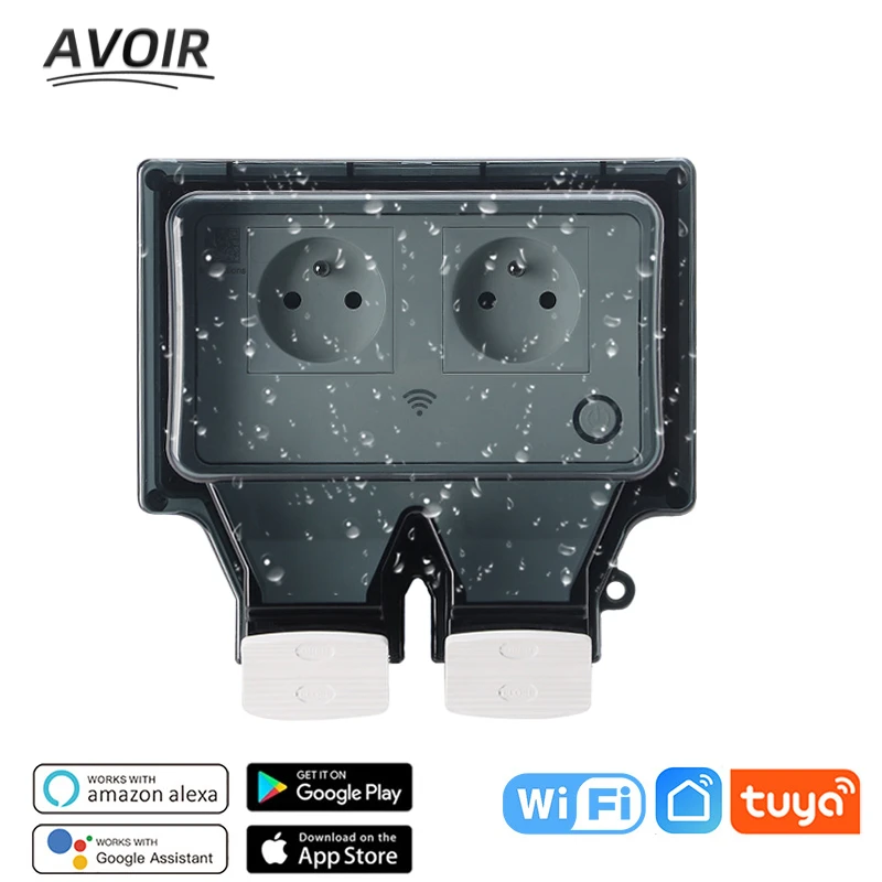 Avoir Tuya Outdoor Electrical Sockets Wall French Single Double Smart