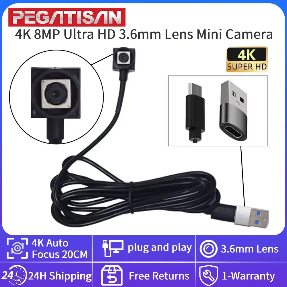 4K Ultra HD 3.6mm Lens Mini Camera 8MP with Auto Focus 20CM 15FPS High Speed USB Module Camcorder for PC Android Mobile Phone 1