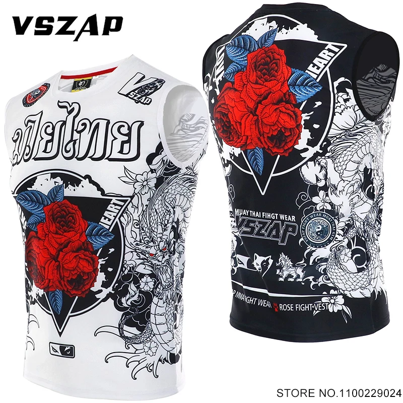 

VAZAP Fight Muay Thai Tee Shirts Rashguard Jiu-Jitsu Quick Dry Sleeveless MMA T Shirt Men Women Kickboxing Boxing Training Wear