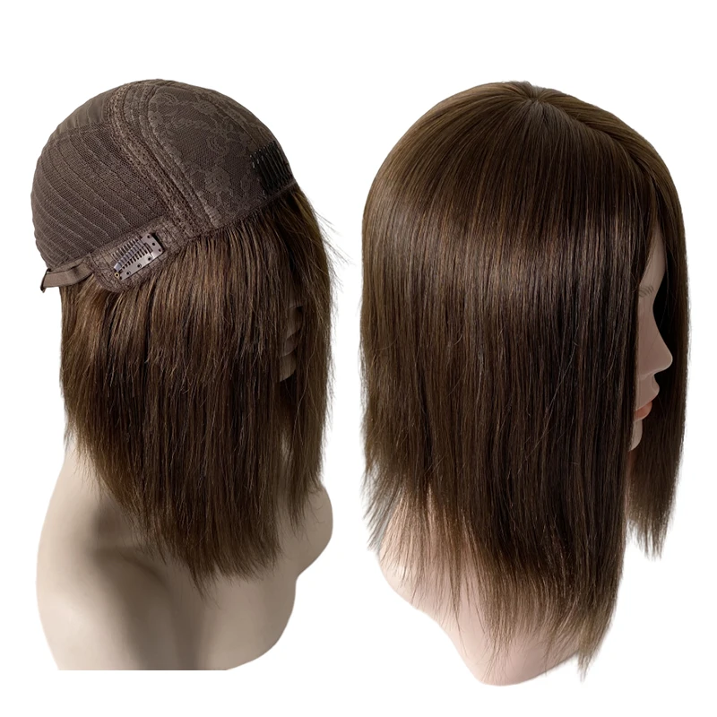 

New Jewish Wig 12 inches Brazilian Virgin Human Hair Brown Color #4 Kosher Wigs 130% Density Bob Style 4x4 Silk Top Jewish Wig