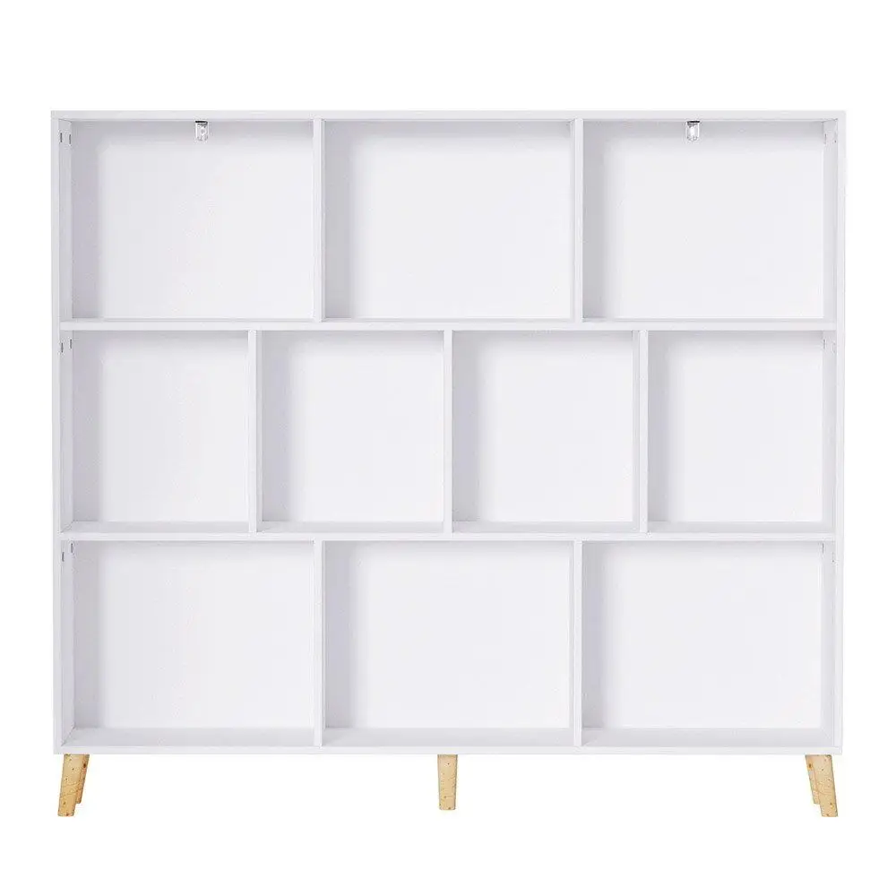 3 Tier 10 Cube White Storage Bookshelf Bookcase Open Display Shelf Organizer for Home Office Living Room Bedroom Furniture