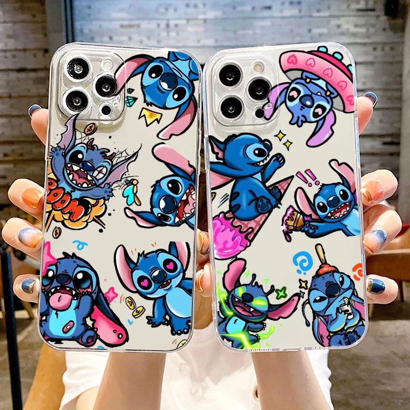 

Stitch Angel Cute Art Disney For Apple iPhone 15 14 13 12 11 XS XR X 8 7 SE Pro Max Plus Mini Transparent Phone Case