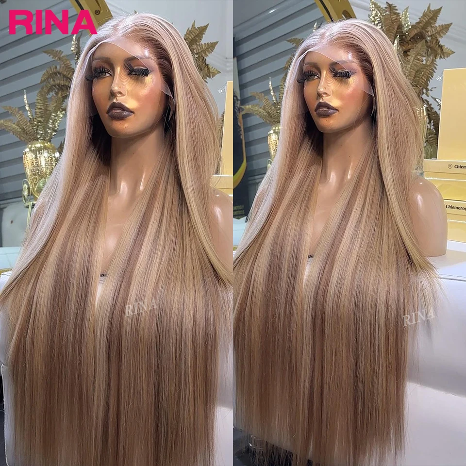 

Highlight Blonde Platinum Straight 13X4 Glueless Wig Human Hair Body Wave Lace Front Wig For Women Pre Plucked Ash Blonde Color