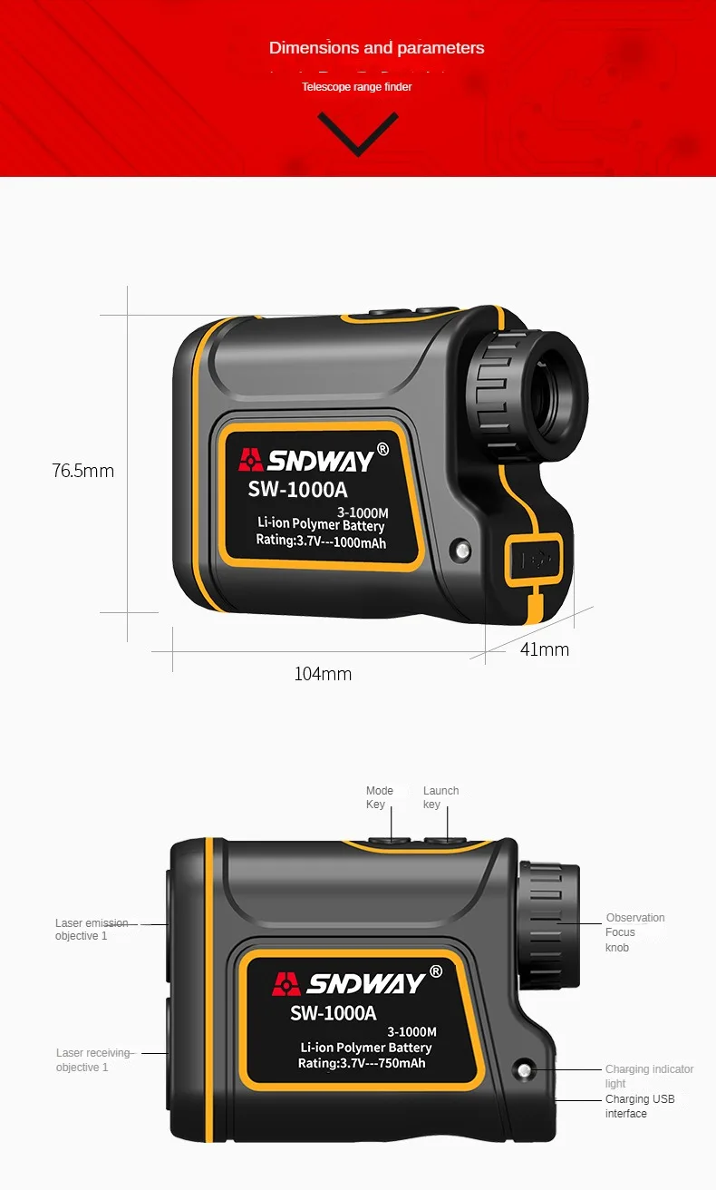 SNDWAY SW-1000A Monocular Telescope Laser Rangefinder 1000m
