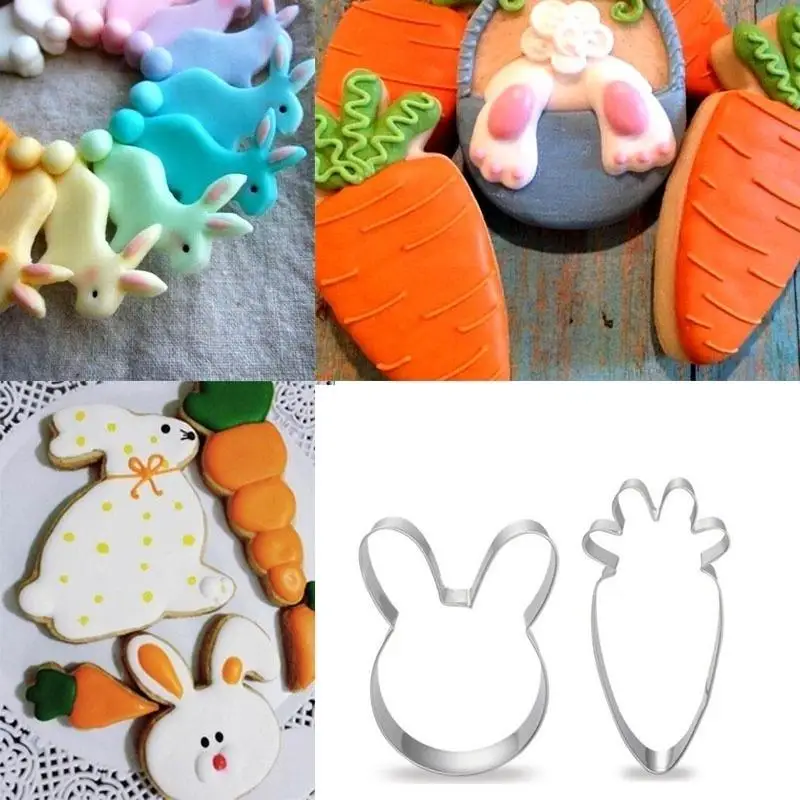 1PC Stainless Rabbit /Carrot Cookie Cutter Shape Cake Biscuit Fruit Mold Easter Cute Cookie Biscuit Mold for Children's Day