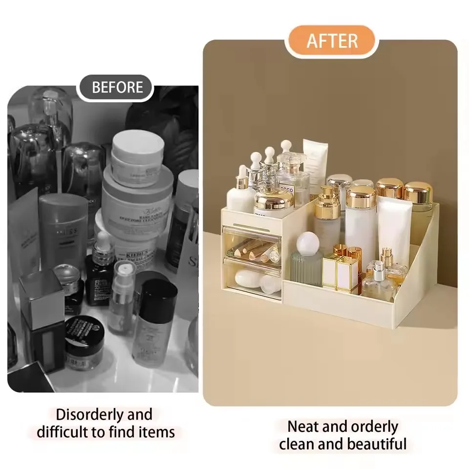 Cosmetic Display Case Desk Storage Box with Clear Drawers Large Capacity Makeup Brush Organizer For Bathroom Desktop 4