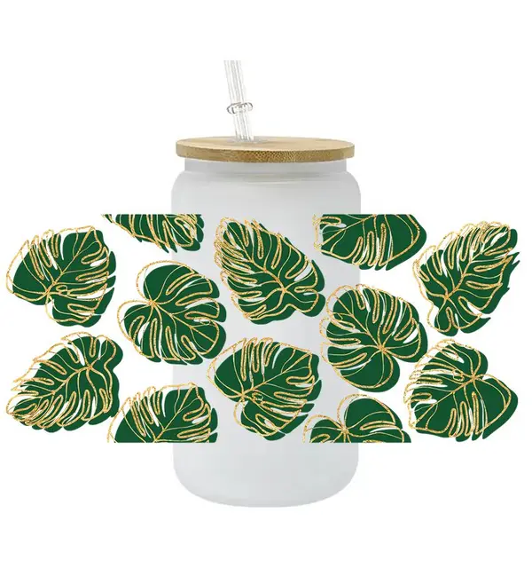 Monstera leaf wrap around Libby 'beer' Glass Cup 16oz or 20oz