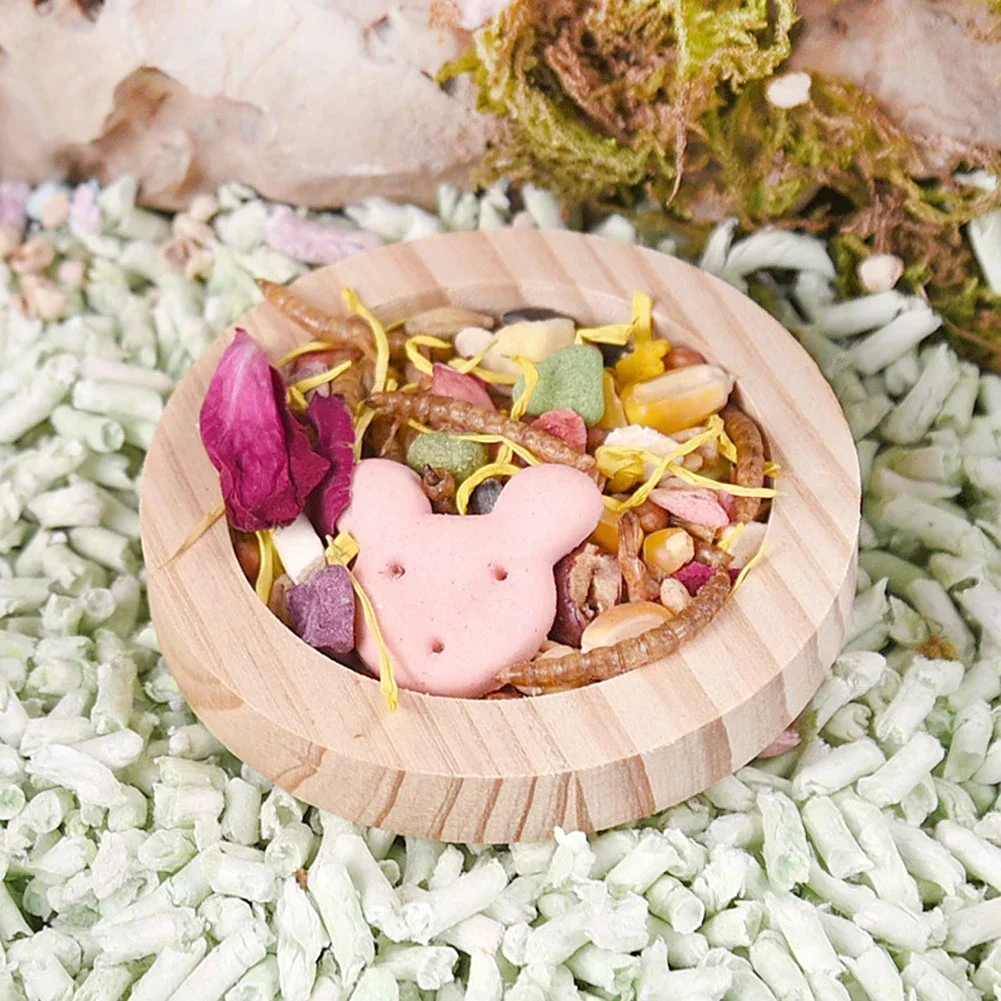 PET WOODEN Small Pet Round Food Bowl Anti-turning Natural Wooden Feeding Bowl Landscaping Supplies For Squirrel Hedgehog Hamster