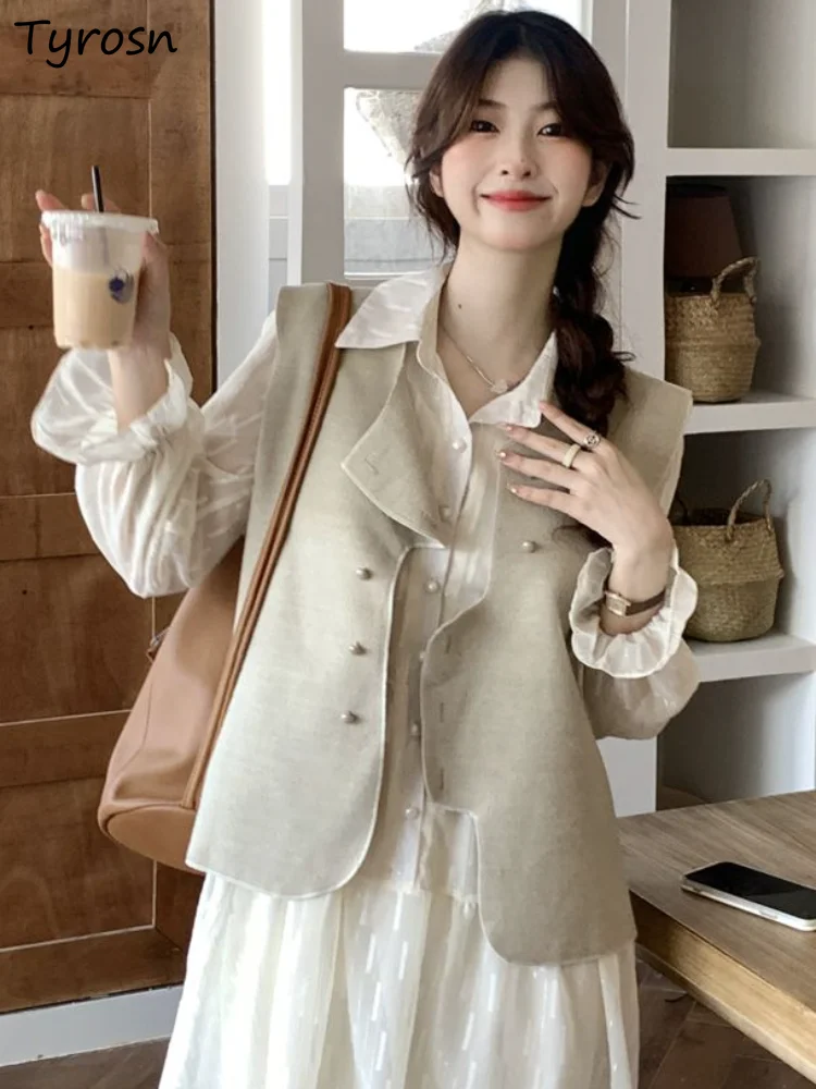 

Vests Women Sweet Retro Elegant Design Korean Style All-match Asymmetrical Daily Spring Ladies Creativity Stylish Tender Leisure