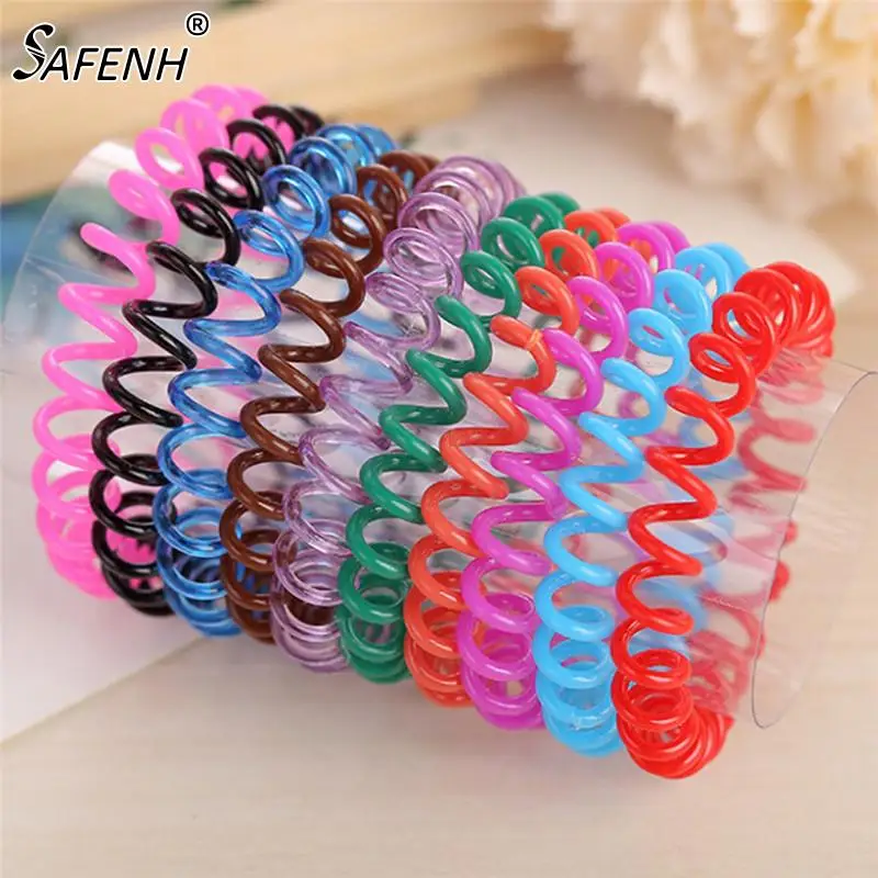 

S M 10Pcs Telephone hairbands Hair Scrunchie Transparent Telephone Wire Elastic Hairbands For Children