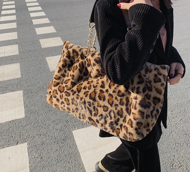 Women's Faux Fur Leopard Print Designer Handbag Soft Plush Bags Handbags  and Purse Tote Bag Ladies Female Shoulder Bag Clutch - AliExpress