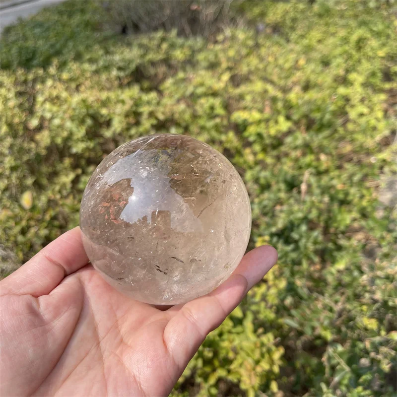 

8.3cm Rainbow Natural Clear Quartz Brown Crystal Spheres Smoky Quartz Ball