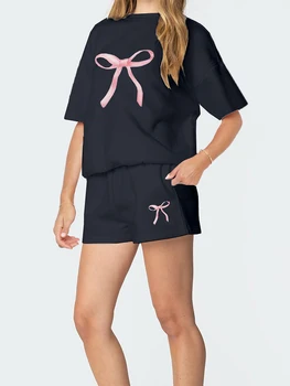 Casual Summer Outfits for Women Floral Print Round Neck T-Shirt with Elastic Waist Shorts - 2 Piece Set for a Stylish Look 2