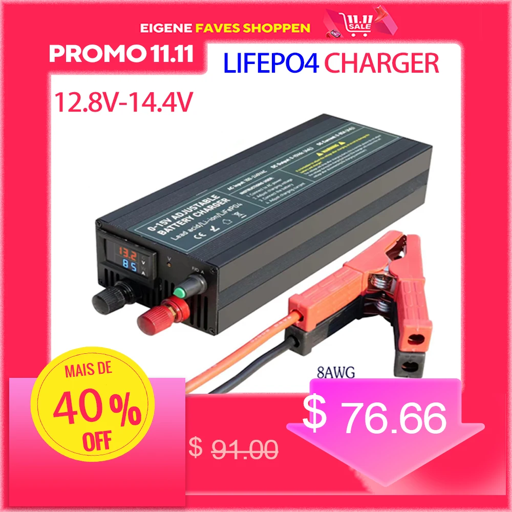 Lifepo4 Charger Power 12V 60A 100Ah Lithium Battery Charger Current /Voltage Adjustable Solar System Battery Power Accessories 2