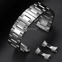 Enhanced Stainless Steel Curved End Watch Strap with Butterfly Buckle - 24mm (Silver)
