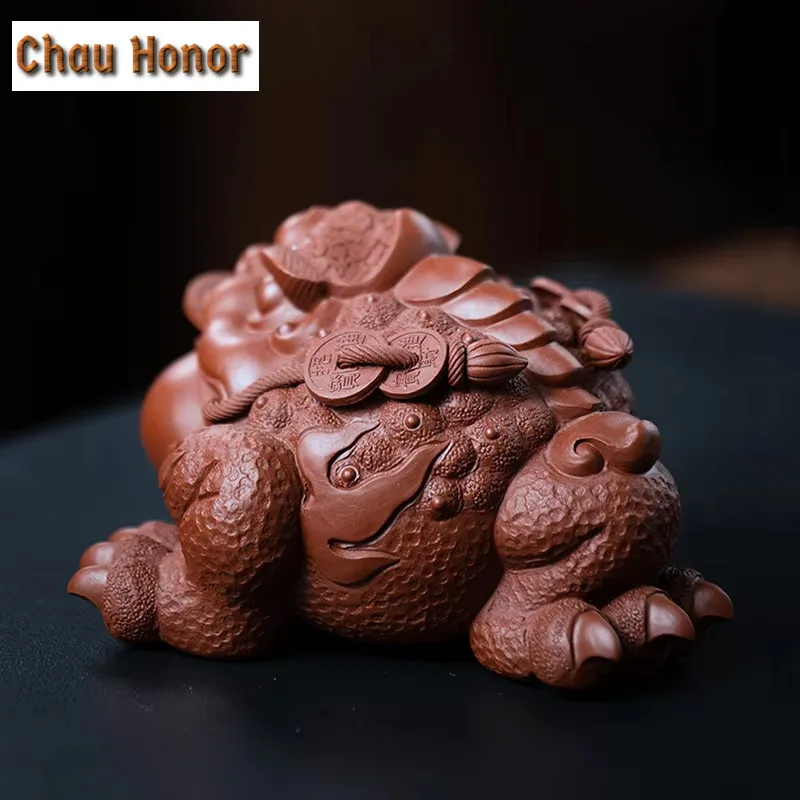 Boutique Purple Clay Tea Pet Decoration Lucky Toad Art Tea Figurine Ornaments Tea Set Accessories Home Fengshui Sculpture Crafts