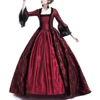 Women Vintage Medieval Gothic Square Neck Flare Sleeve Lace Patchwork Maxi Dress  bodycon dress  dresses - Image 3
