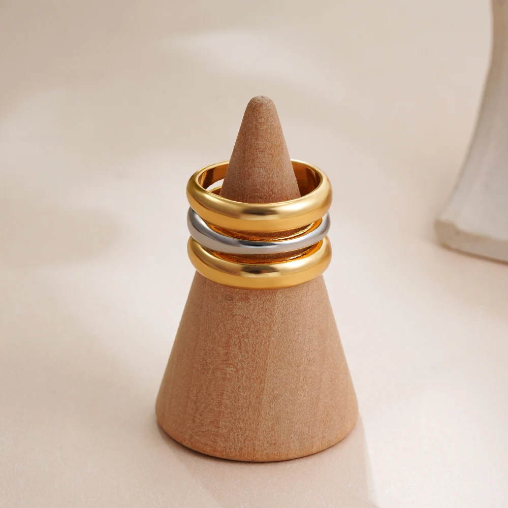 Punk Minimalist Three Layers Metal Circle Rings Smooth Gold&silver Color Colorblocked Simple Finger Ring for Women Men Bijoux
