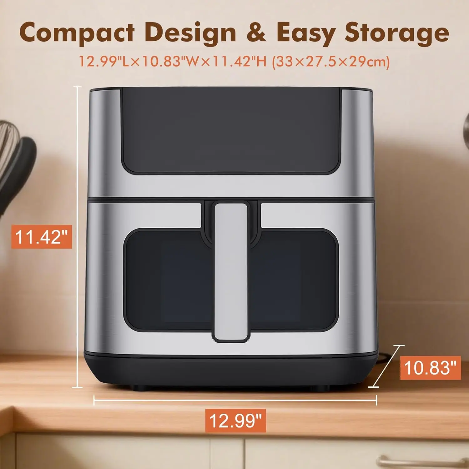 6.34QT Air Fryer with Window, 8 Food Presets with 400°F Max Heat, Black 6