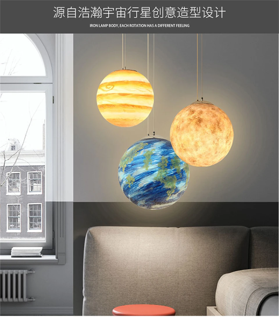 

Modern Pendant Lights Creative Planet Acrylic Lamp Wandering Earth Cafe Hall Restaurant Indoor Space Ball Moon Lights