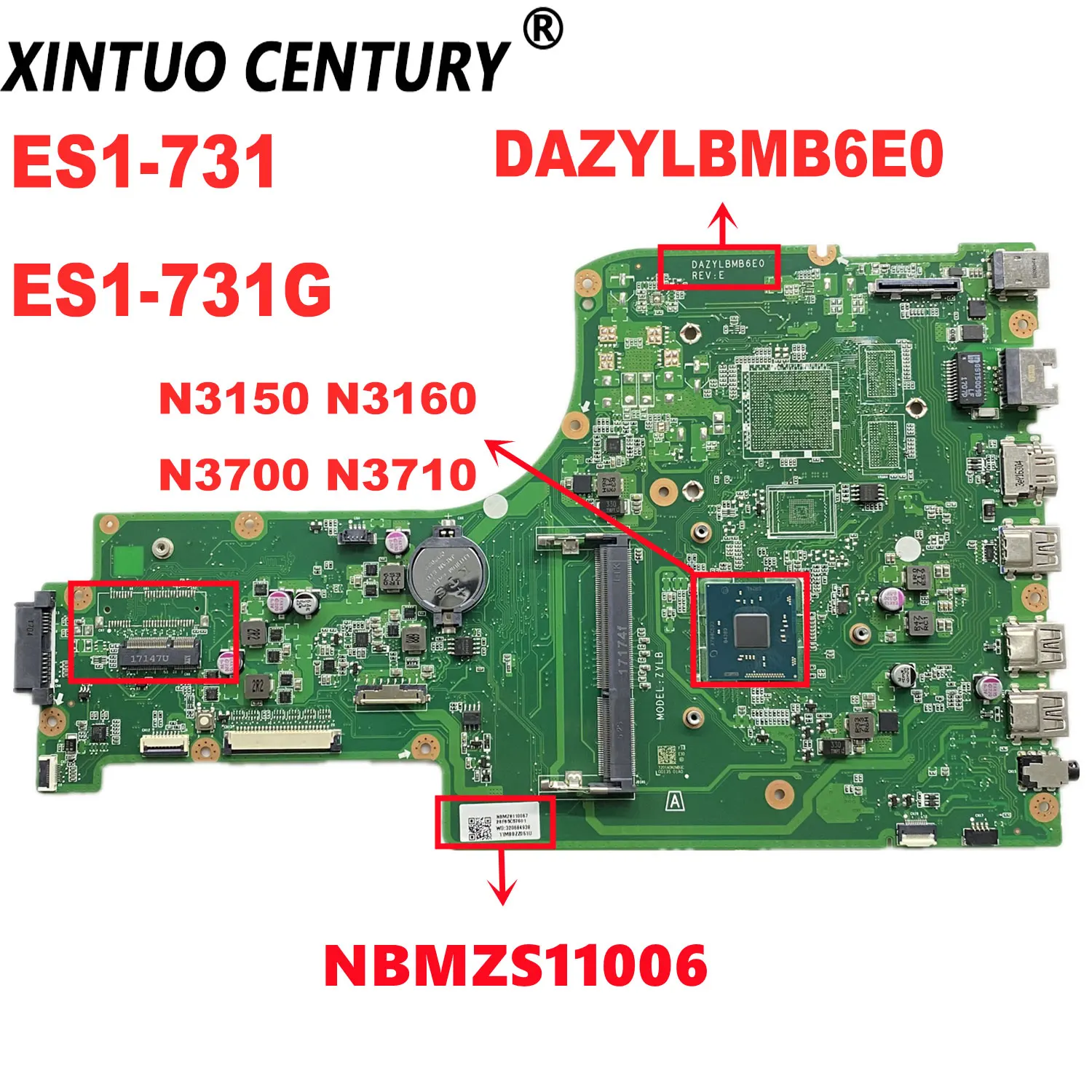 

Материнская плата DAZYLBMB6E0 для Acer Aspire ES1-731 ES1-731G, материнская плата для ноутбука с Core Pentium N3150 N3160/N3700 N3710, ЦП DDR3