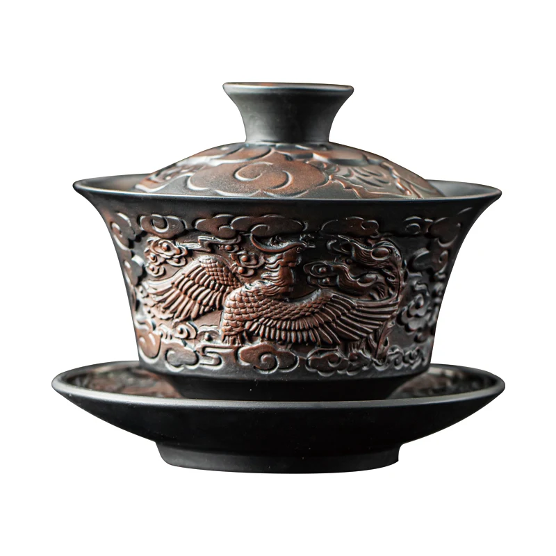 High-end Purple Pottery Chinese Teaset Gaiwan Tea Cups Lid Bowl Traditional Handmade Tea Brew Cup Bowl
