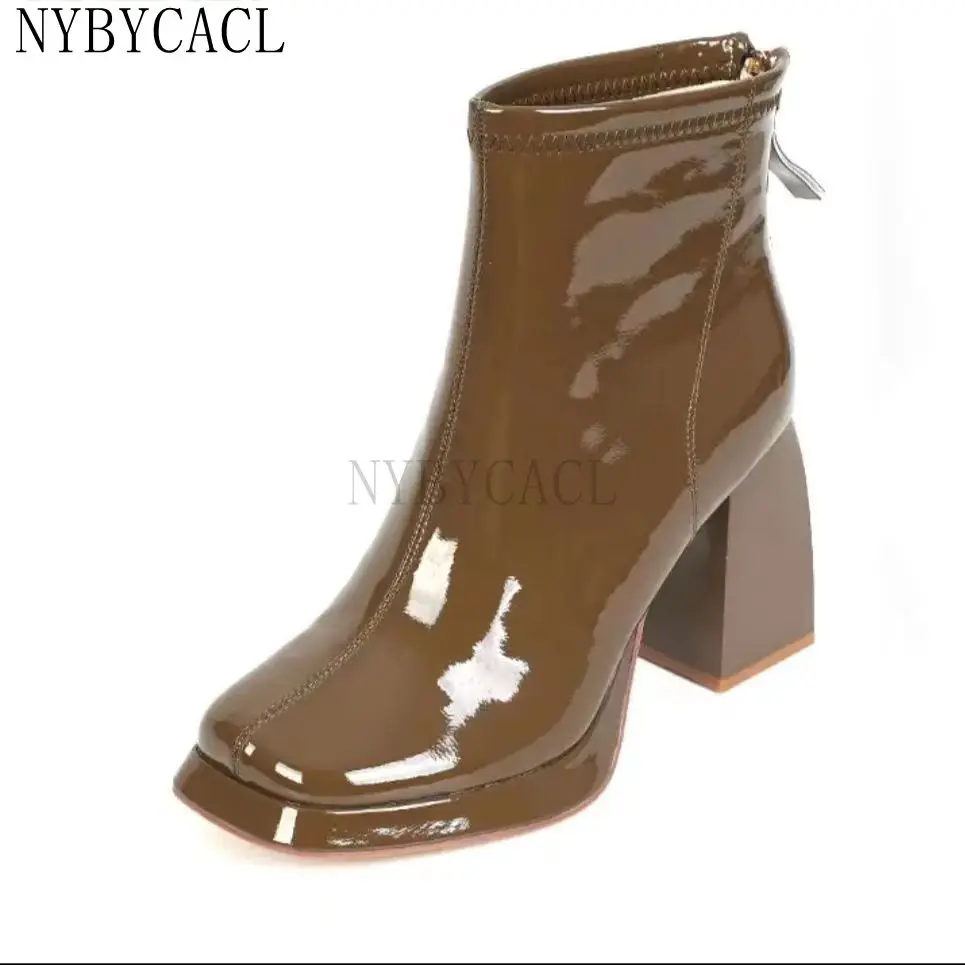 Boots New Women Autumn And Winter Fashion Sexy Square Heel Square Toe High (5cm-8cm) Zipper British Style Ankle Small size 34-39