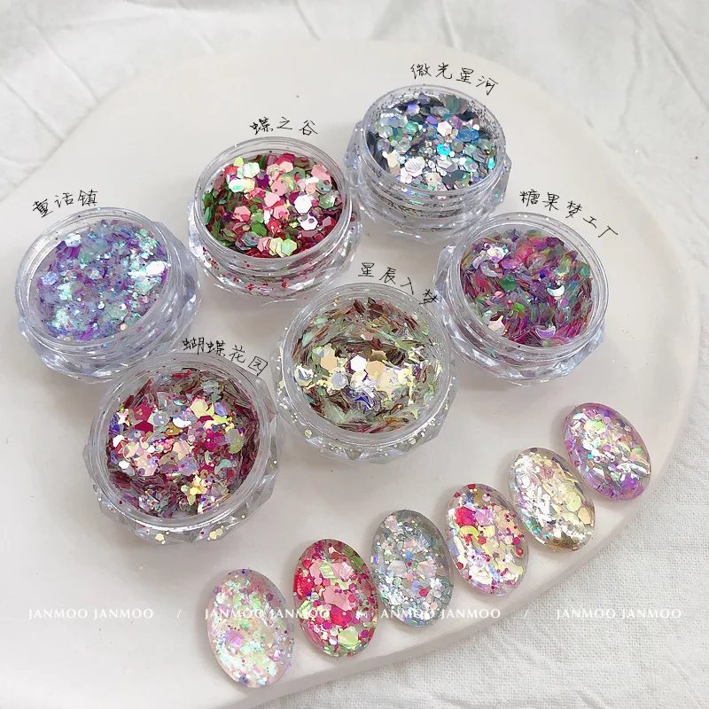 

1Jar Nail Sequins 3D Colorful Hexagon Chunky Nail Glitter Flakes Mixed Size Sparkly Paillette For Manicure Nail Art Accessories