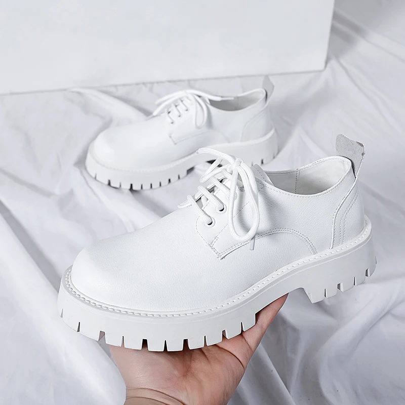 Italian Luxury Leather Shoes Thick Sole Comfortable Oxford Shoes Round Head Lace-up Smooth Shoes Formal Shoes Wedding Casual