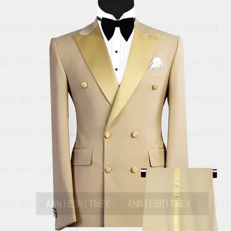 Sky Blue Double Breasted Elegant Men Suit Formal Groom Tuxedo Prom Slim Fit Blazer High Quality 2 Piece Set Costume Homme