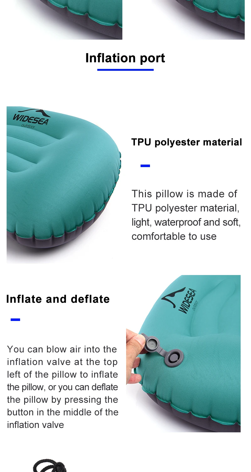 Description Picture 4 of itemWidesea Portable Inflatable Pillow Camping Equipment Compressible Folding Air Cushion Outdoor Protective Tourism Sleeping Gear