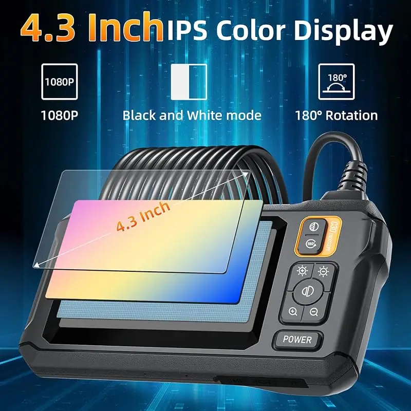 4.3'' IPS Industrial Endoscope Camera 8mm 1080P Car Inspection Borescope IP67 Waterproof Sewer Camera Inspection Tools for Men 2