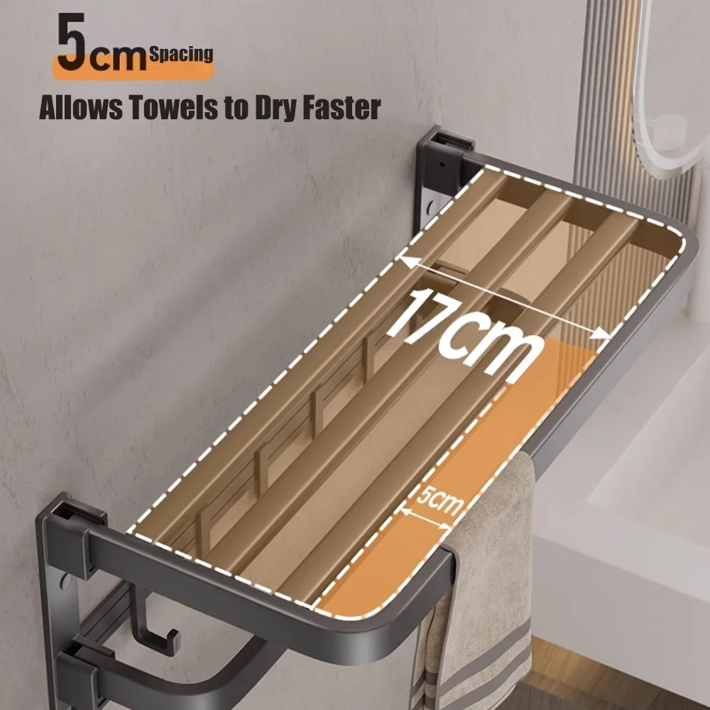 ORIENTAL YUHONG 40/50/60CM Folding Holder With Hook Towel Holder Storage Wall Mount Aluminum Towel Rack Bathroom Accessories