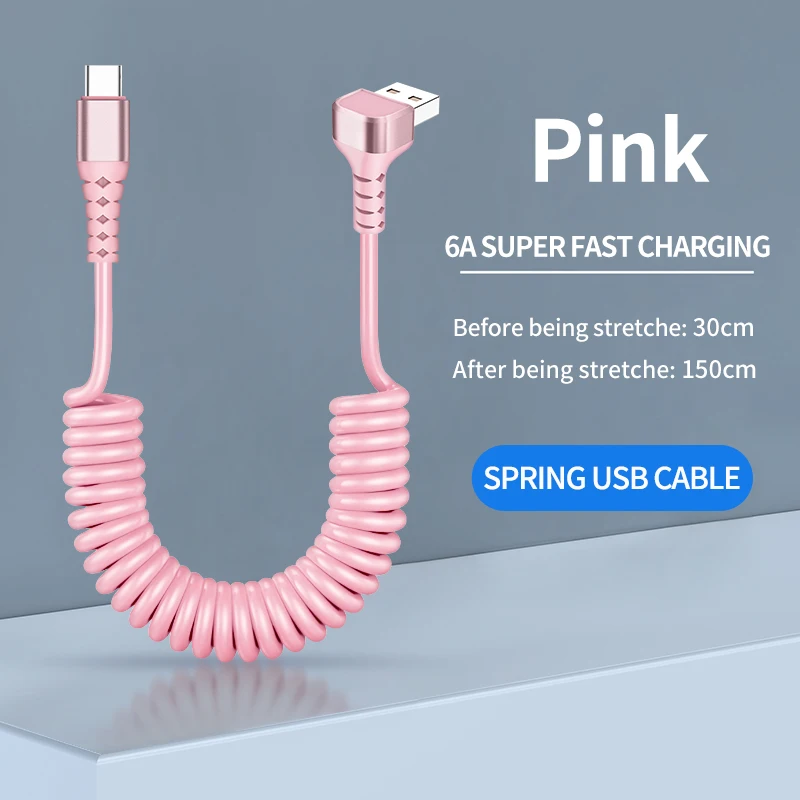 Fast Charging Coiled USB C Cable - Retractable Data and Charge Cord