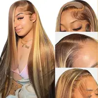 Perruque Lace Front Ombrée en Cheveux Humains, Perruque Frontale 13x4HD, Perruque Droite 4/27, Perruque Ombrée Brun Blond en Cheveux Humains, Densité 200 4