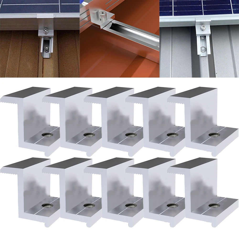 

10 Pcs Solar Middle Clamp PV Aluminum Alloy Solar Panel 25 - 50MM Solar Photovoltaic Bracket For Most Frame Modules Accessory