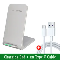 15W Fast Charging Wireless Foldable Stand with Dual Coil (White With Cable)