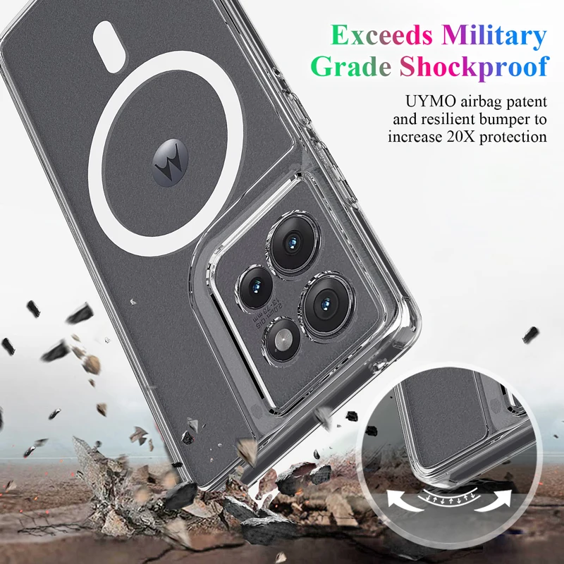 Magnetic Shockproof Transparent Case with Wireless Charging Compatibility, Soft TPU + Hard PC