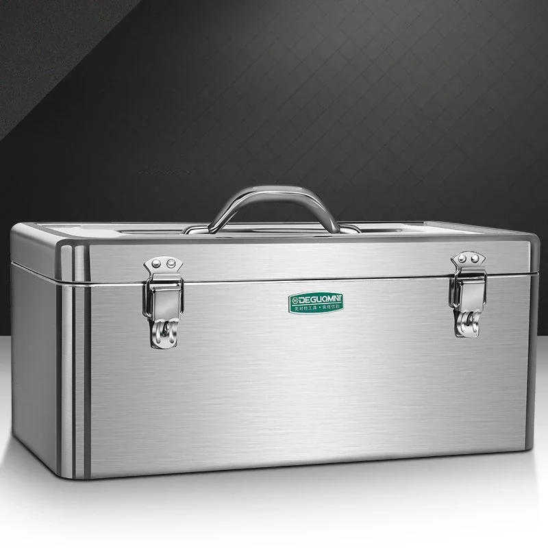 Tool box Car Mounted Household Multifunctional Stainless Steel Portable Large-sized Thickened Metal Sheet Box Locking Holes 2