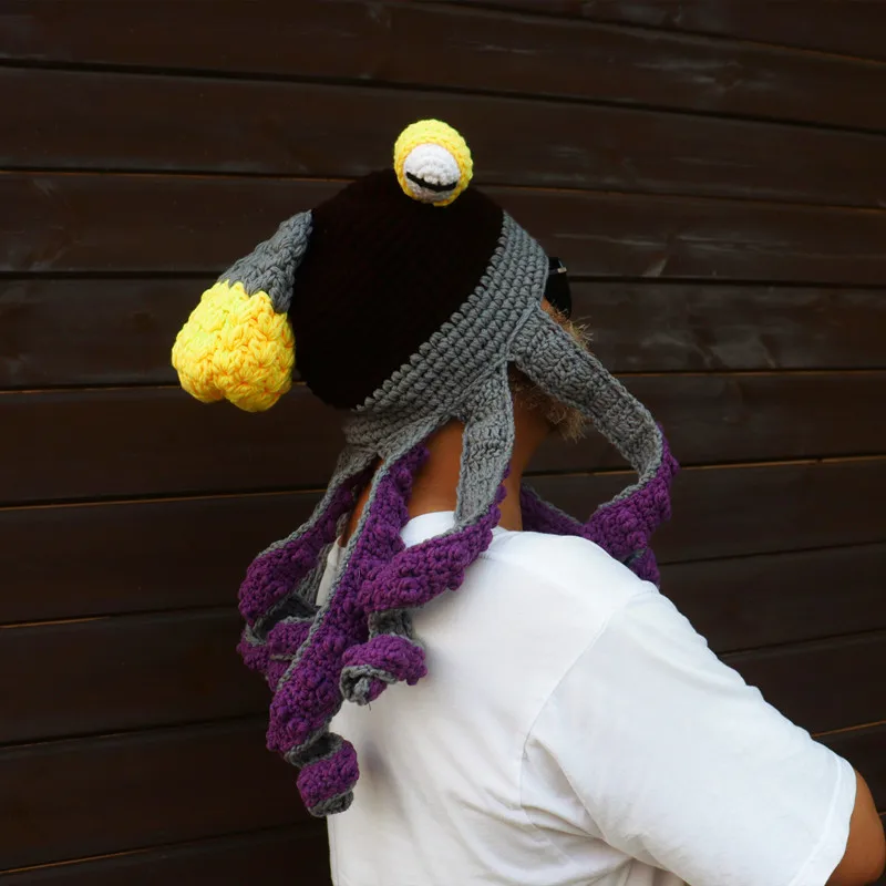 Cappello creativo a forma di polpo, autunno inverno, uncinetto, lana, calamaro, divertente, lavorato a mano, copricapo per Halloween, berretto per bambini, Helloween, papà_voghion.com