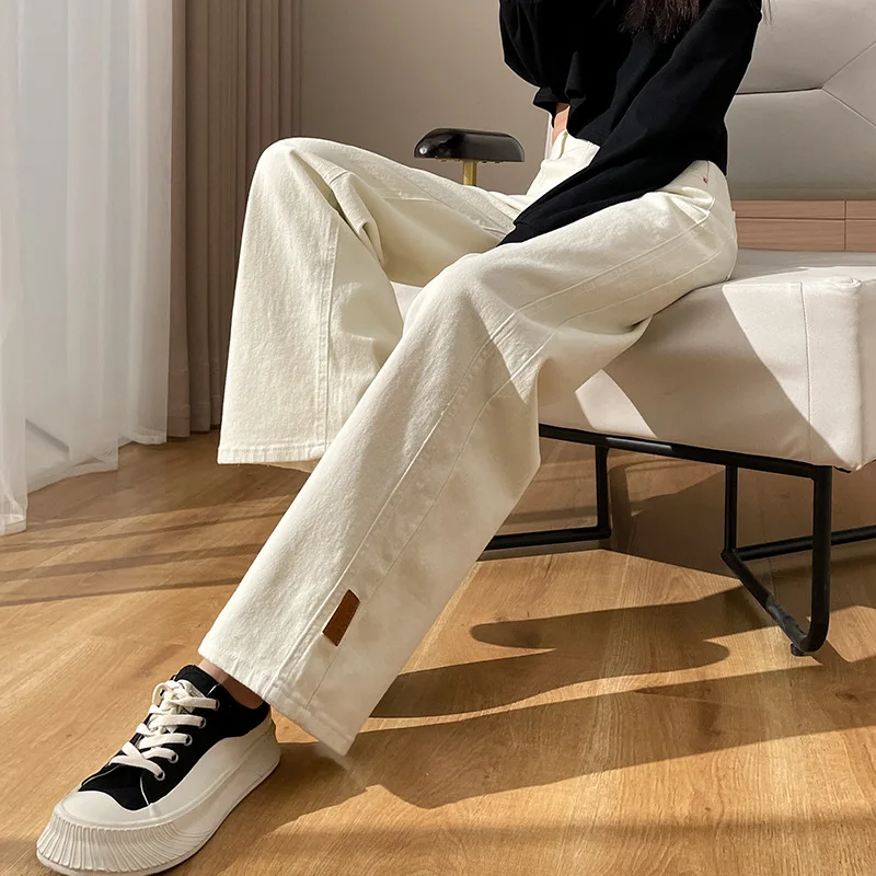 

Casual White Wide Leg Pants Women Korean Fashion Baggy Jeans Autumn Ladies High Waist Straight Denim Trousers Y2K Streetwear