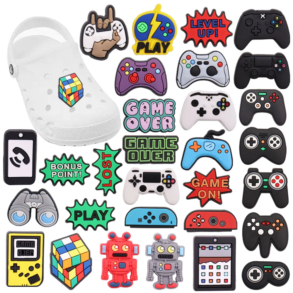 New Arrival 1Pcs PVC Gamepad Robot Play Boys Charms Buckle Clog Game Over Shoe Decorations Fit Party Present