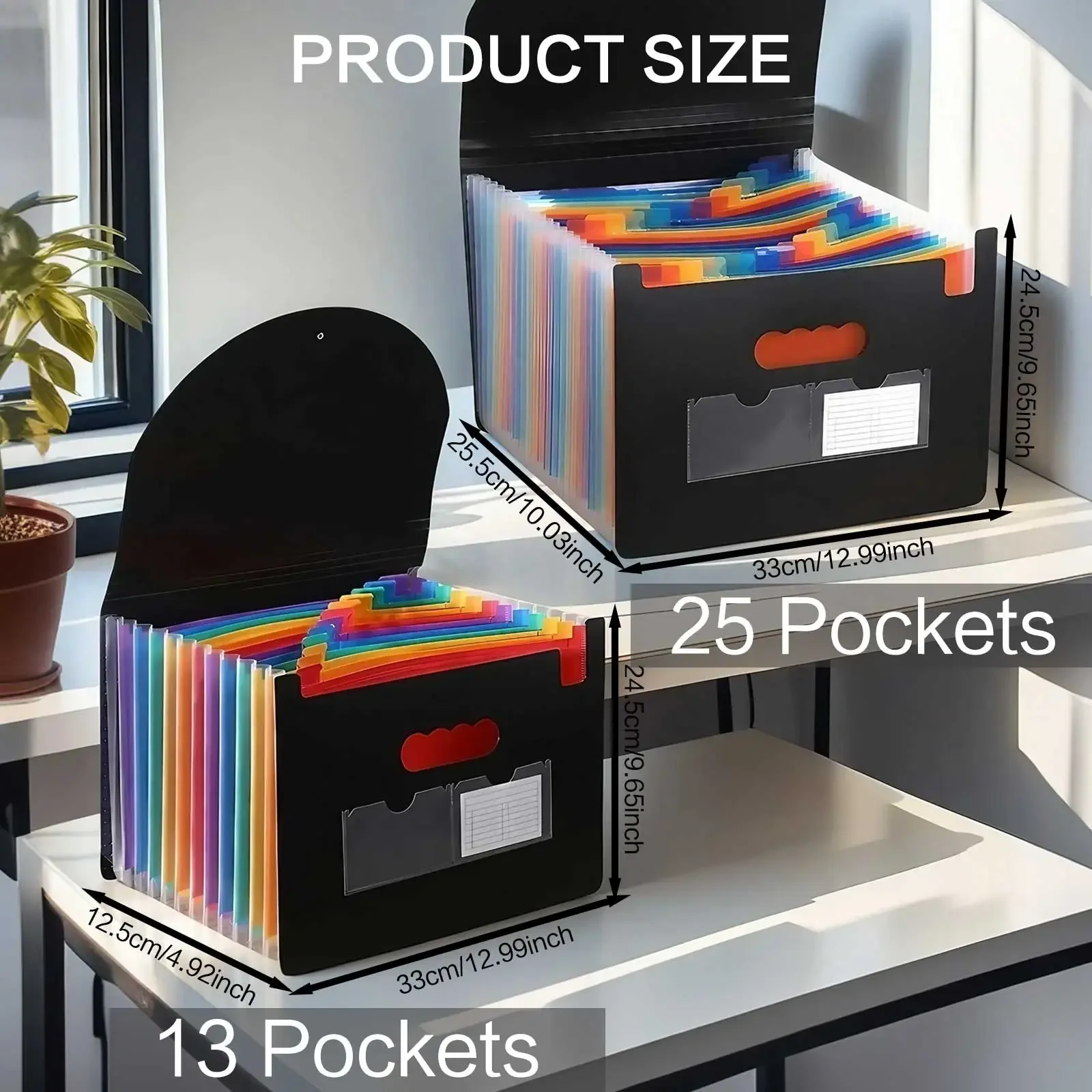 Organizzatore per documenti a fisarmonica con 13 griglie e 25 scomparti, chiusura a tre lati con alette, resistente e impermeabile, ideale per ufficio._voghion.com