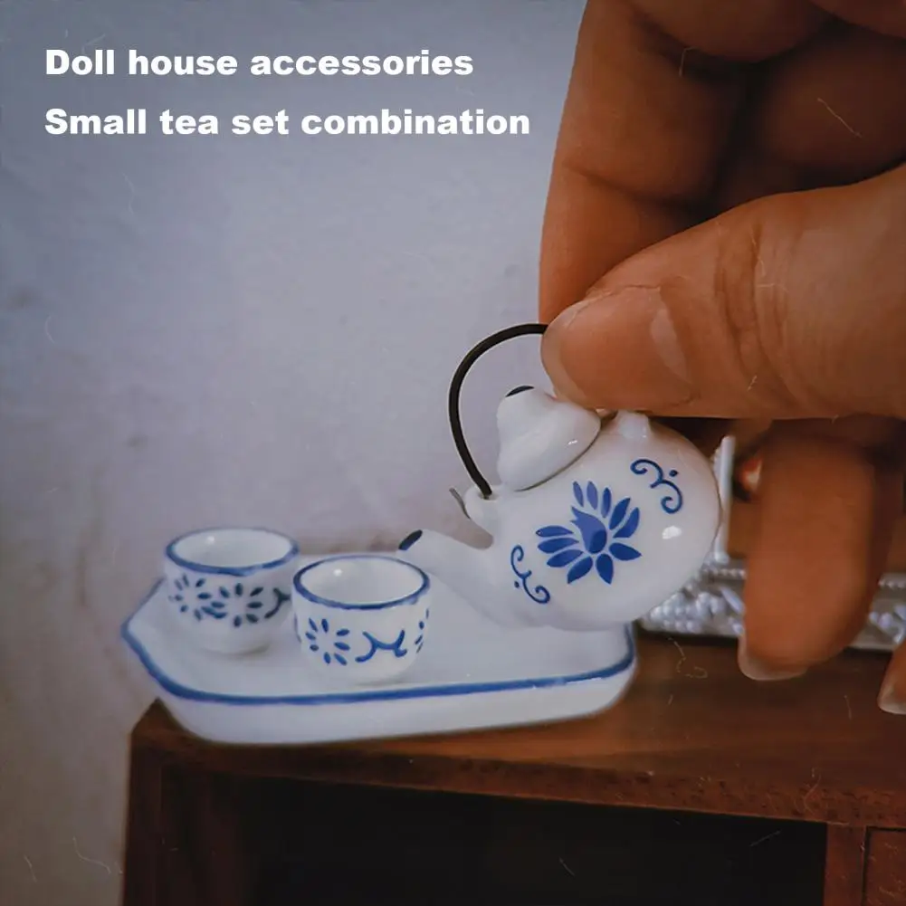

Miniature Ceramic Teapot Set Miniature Ceramic Tea Set Decoration for Dollhouse Saucer Teapot Tea Cups Figures Mini Simulation