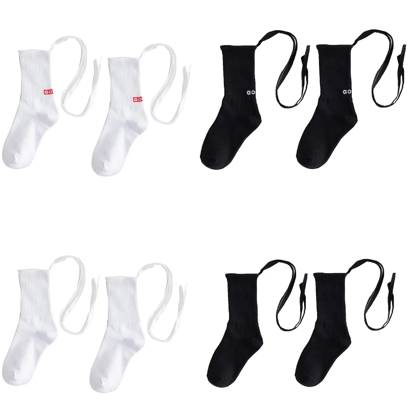 

Women Ribbed Cotton Calf Socks for Cross Straps Lace-Up Letter Tube Stock