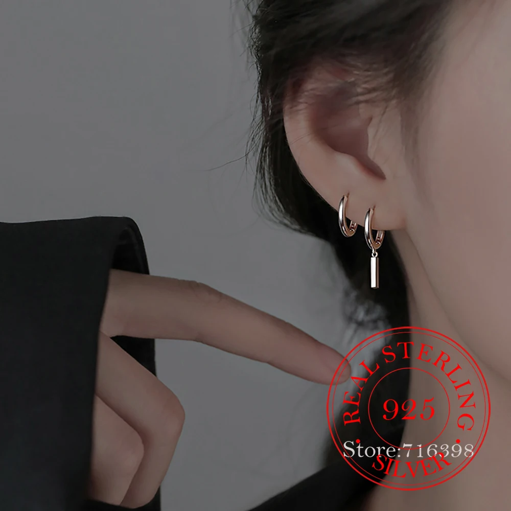 Pure 925 Sterling Silver Geometric Square Stud Earrings For Women Girls Silver 925 Piercing Jewelry aretes de mujer silver earrings silver stud earrings womens earrings